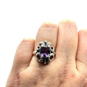 Kabana Sterling Silver Amethyst Ring Size 6.75 Modernist Unique Statement
